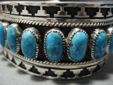 Fascinating Vintage Native American Navajo Turquoise Sterling Silver Bracelet Old Cuff-Nativo Arts