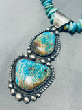 Signed Huge Double Turquoise Native American Navajo Sterling Silver Heishi Necklace-Nativo Arts