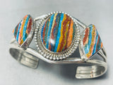 Very Rare Vintage Native American Navajo Rainbow Calsilica Sterling Silver Bracelet-Nativo Arts