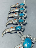 Important Huge Bear Navajo Turquoise Sterling Silver Squash Blossom Necklace-Nativo Arts