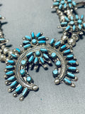 Intricate Womens Vintage Native American Zuni Turquoise Sterling Silver Squash Blossom Necklace-Nativo Arts