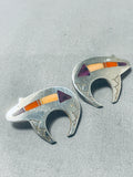 Amazing Vintage Native American Navajo Signed Inlay Sugulite Spiny Sterling Silver Bear Earrings-Nativo Arts