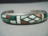 Incredibly Intricate Vintage Native American Navajo Opal Malachite Sterling Silver Bracelet-Nativo Arts