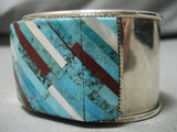 Museum Vintage Native American Navajo Francis Lincoln Turquoise Inlay Sterling Silver Bracelet-Nativo Arts