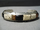Thick Heavy!! Vintage Native American Navajo White Stone Sterling Silver Amber Bracelet-Nativo Arts