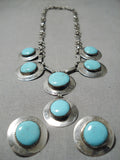 Dynamic Vintage Native American Navajo Blue Gem Turquoise Sterling Silver Necklace & Earring Set Old-Nativo Arts