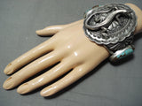 Colossal Lizard Native American #8 Turquoise Sterling Silver Bracelet-Nativo Arts
