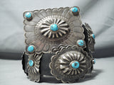 Amazing Vintage Native American Navajo Old Kingman Turquoise Sterling Silver Concho Belt Old-Nativo Arts