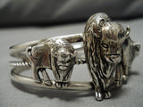 Intricate!! Vintage Native American Navajo Buffalo Love Sterling Silver Bracelet Old-Nativo Arts