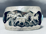 One Of The Most Detailed Vintage Native American Navajo Horse Turquoise Sterling Silver Bracelet-Nativo Arts