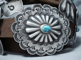 Detailed Vintage Native American Navajo Turquoise Sam Sterling Silver Concho Belt Old-Nativo Arts