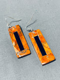 Native American Unique Santo Domingo Spiny Oyster Jet Sterling Silver Earrings-Nativo Arts