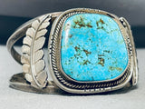 Colossal Vintage Native American Navajo Pilot Mountain Turquoise Sterling Silver Huge Bracelet-Nativo Arts