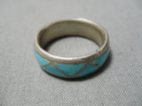 Impressive Vintage Native American Navajo Inlay Blue Turquoise Sterling Silver Ring Old-Nativo Arts