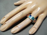 Stunning Vintage Native American Navajo Turquoise Gaspeite Lapis Spiny Oyster Silver Ring Old-Nativo Arts