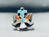 Traditional Vintage Native American Zuni Turquoise Coral Sterling Silver Knifewing Ring-Nativo Arts