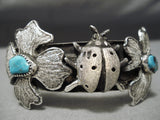 So Unique!! Vintage Native American Navajo Lady Bug Sterling Silver Heavy Bracelet-Nativo Arts
