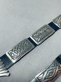 Important Rug Pattern Sterling Silver Vintage Native American Navajo Hand Tooled Concho Belt-Nativo Arts