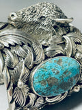 Native American 242 Gram Sterling Silver Buffalo Turquoise Sterling Silver Bracelet-Nativo Arts