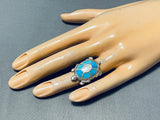 Outstanding Vintage Native American Navajo Kingman Turquoise & Mop Sterling Silver Tiurtle Ring-Nativo Arts
