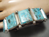 Stunning Vintage Native American Navajo Squared Turquoise Sterling Silver Bracelet Old-Nativo Arts