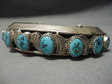 Thick Heavy Vintage Native American Navajo Turquoise Sterling Silver Leaf Bracelet Old-Nativo Arts