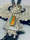 Spectacular Vintage Native American Navajo Turquoise Gigantic Sterling Silver Kachina Bolo-Nativo Arts