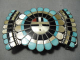 Very Detailed!! Vintage Zuni Native American Turquoise Sterling Silver Buckle-Nativo Arts
