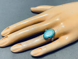 Impressive Vintage Native American Navajo Pilot Mountain Turquoise Sterling Silver Ring-Nativo Arts