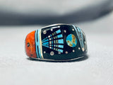 One Of The Most Intricate Ever Native American Navajo Turquoise Kachina Sterling Silver Ring-Nativo Arts