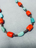 Native American Authentic Santo Domingo Turquoise Coral Heishi Necklace-Nativo Arts