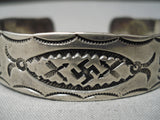 Early 1900's Vintage Native American Navajo Ingot Coin Silver Whirling Logs Bracelet Old-Nativo Arts