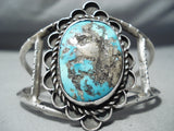 Huge Vintage Native American Navajo Old Morenci Turquoise Sterling Silver Wave Bracelet Old-Nativo Arts