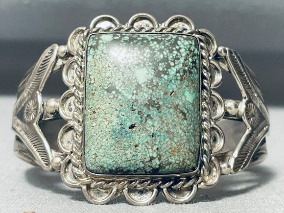 Opulent Early Vintage Native American Navajo Green Turquoise Sterling Silver Bracelet-Nativo Arts