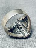 Signed Vintage Native American Navajo Spiderweb Turquoise Sterling Silver Ring-Nativo Arts