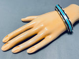 Native American Heavy Unique Inlay Vintage Zuni Turquoise Sterling Silver Bracelet-Nativo Arts