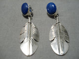 Feather Genius Navajo Lapis Sterling Silver Earrings Native American-Nativo Arts