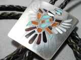 Impressive Vintage Native American Zuni Turquoise Sterling Silver Bolo Tie Old-Nativo Arts