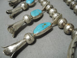 Tremendous Vintage Native American Navajo Turquoise Sterling Silver Squash Blossom Necklace-Nativo Arts