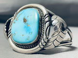 Signed Vintage Native American Navajo Big Turquoise Sterling Silver Leaf Bracelet-Nativo Arts