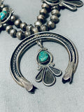 Dazzling Vintage Native American Navajo Turquoise Sterling Silver Squash Blossom Necklace-Nativo Arts