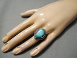 Vivid Blue Vintage Native American Navajo Turquoise Sterling Silver Ring-Nativo Arts