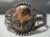Early 1900's Vintage Native American Navajo Petrified Wood Sterling Silver Bracelet Old-Nativo Arts