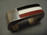Impressive Vintage Native American Navajo Rare Inlay Sterling Silver Bracelet Old-Nativo Arts