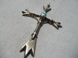 Beautiful Vintage Native American Navajo Bisbee Turquoise Sterling Silver Cross Pendant-Nativo Arts