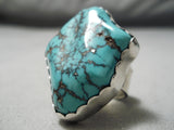 Amazing Vintage Native American Navajo Huge Spiderweb Turquoise Sterling Silver Ring-Nativo Arts