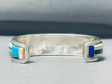 Rectanlge Inlay!! Vintage Native American Navajo Turquoise Sterling Silver Bracelet-Nativo Arts