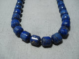 Very Rare Tubed Midnight Lapis Vintage Native American Navajo Sterling Silver Necklace- Signed!-Nativo Arts