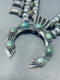 417 Gram Native American Navajo Sterling Silver Green Turquoise Squash Blossom Necklace-Nativo Arts
