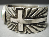 One Best Jesus Cross Vintage Native American Navajo Royston Turquoise Sterling Silver Bracelet-Nativo Arts